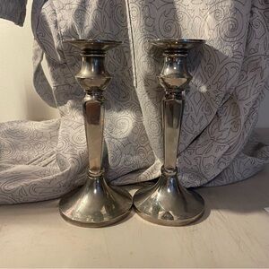 Pottery Barn 8” tall Elegant Silver Candlestick Holders (pair)
 base width 4”